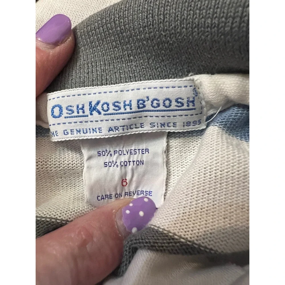 OshKosh B'Gosh Boys‎ Striped Long Sleeve Polo Shirt Grey Blue Size 6 Vintage